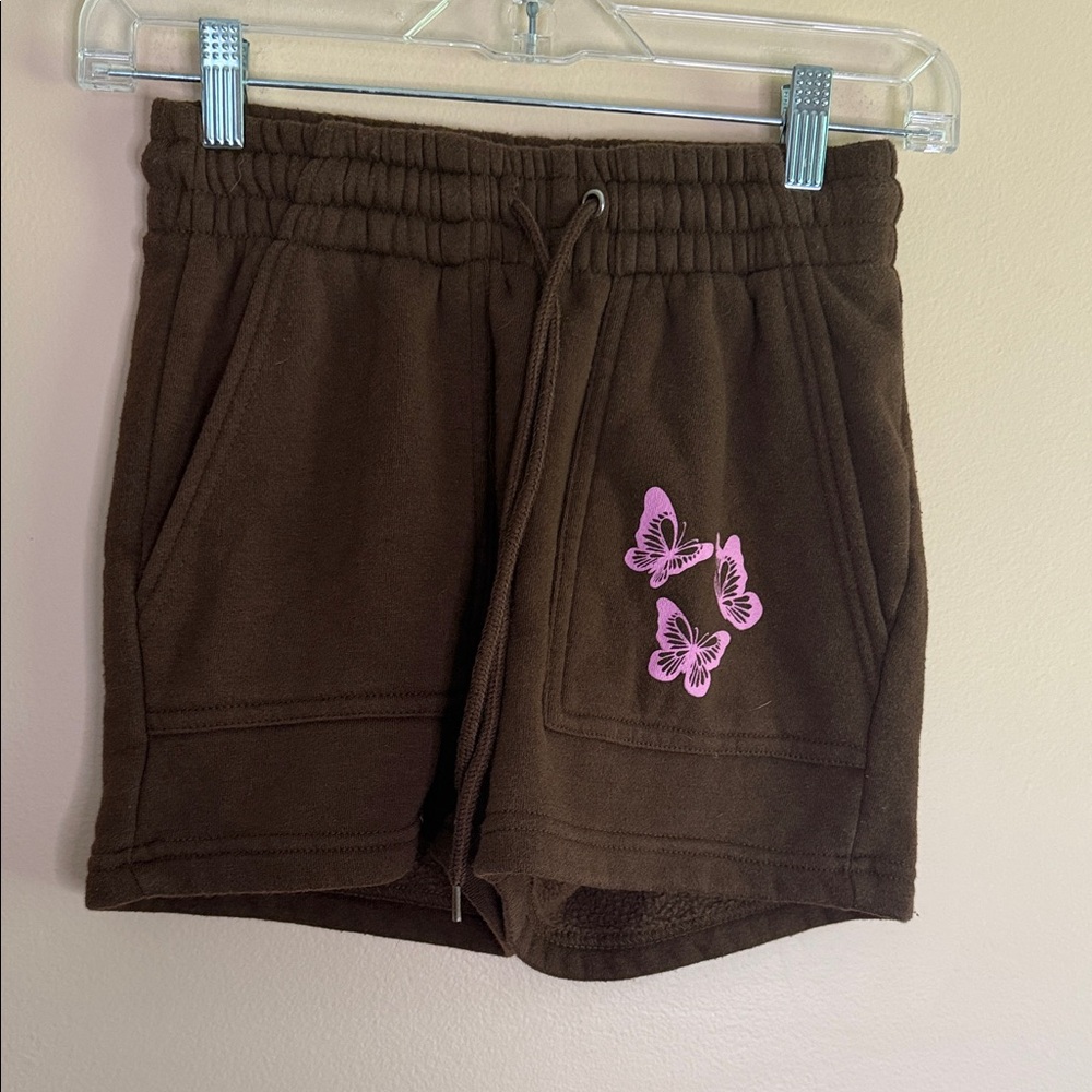 Rue21 Brown Athletic Shorts with Pink Butterfly Accent
